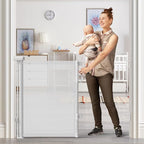 Retractable Baby Gate for Stairs, 55" Wide Mesh Dog Gate Indoor, 34" Tall Child Gate for Doorways, Hallways, Deck, Indoor Outdoor Pet Baby Safety Essentials for Home, White