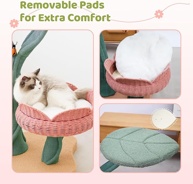 Happy & Polly Tulip Design 47.8-in Fleece Large Cat Tree (Pink)