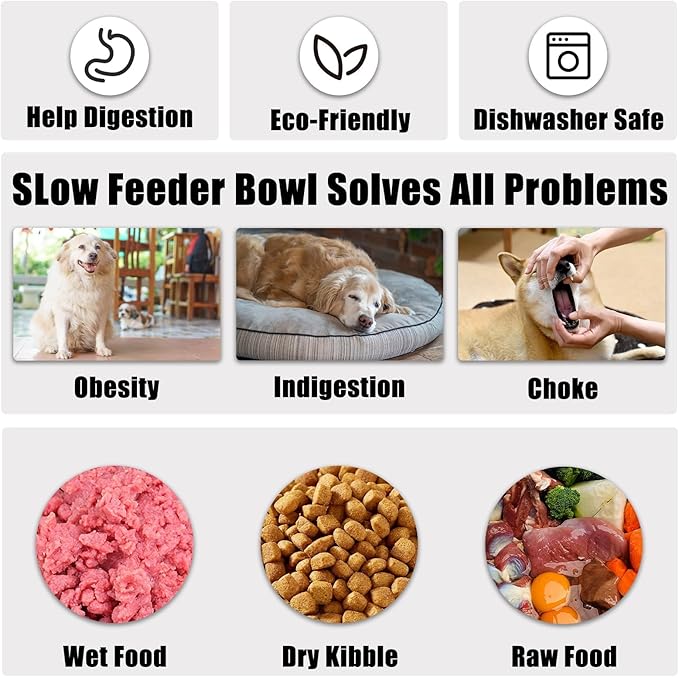 Slow Feeder Dog Bowls Small Breed, Dog Food Bowl Small Anti-Choking Bloat Stop Puzzle Healthy Eating Bowl (Gray, 1 Cup)