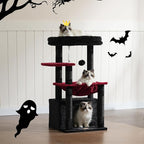 Heybly Cat Tree, Kitten Tower with Large Soft Cat Basket, Cat Condo with Spacious Cat Bed Cave with Hidden Space, Sisal-Covered Scratching Posts, Dangling Ball for Indoor Cats, Black and Red HCT008SBR