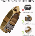 Tactical Dog Collar Set, Adjustable Military Training Nylon Dog Collar with Control Handle and Heavy Quick-Release Metal Buckle for Small Medium Large Dogs, Brown Set L