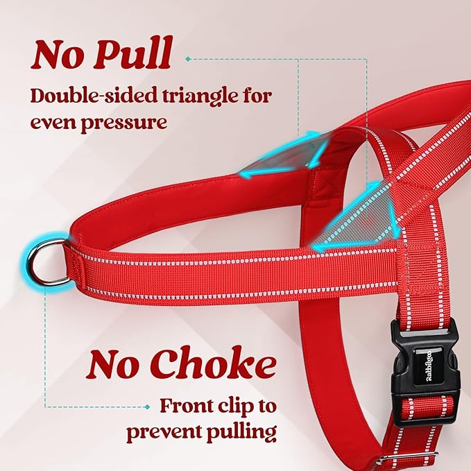 rabbitgoo Dog Harness No Pull, Quick Fit for Large Dogs with Soft Padded Handle, Chest Adjustable Reflective Pet Vest, No Choke Escape Proof for Walking Training, Red XL