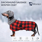 Dachshund Coats Waterproof Suitable for Dachshunds Sausage Weiner Dog Winter Coat Padded Fleece Puppy Snowsuit with Adjustable Bands Reflective Stripe - Plaid Red - XS