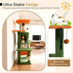 DORTALA Cat Tree for Indoor Cats, 44" Modern Cat Tower with Top Perch, Condo, Hammock, Sisal Scratching Posts, Dangling Balls, Platforms, Multi-level Pet Climbing Furniture Playground (Green & Orange)