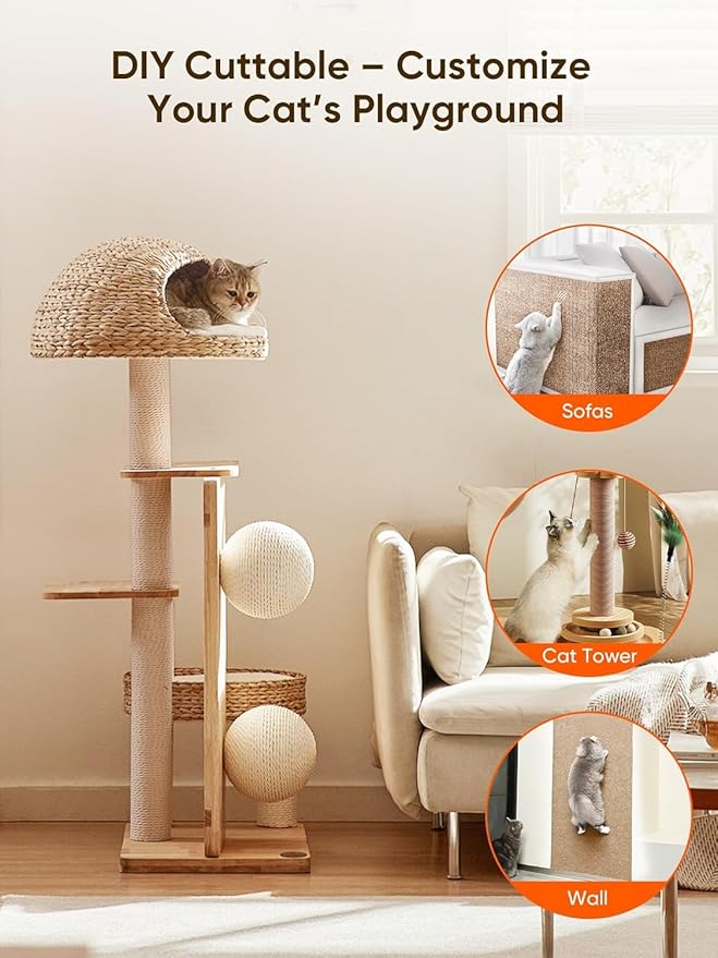 Cat Scratch Mat Furniture Protector, Eco-Friendly DIY Trimmable Self-Adhesive Cat Scratching Pad, Couch Wall Sofa Guard, Reusable Claw Scratching Protector 78.7"x15.8" (Beige)