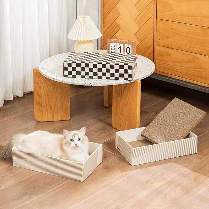 Cat Scratcher Box with 4 Scratching Pads&2 Separate Cardboard Boxes,2-in-1 Cardboard Cat Scratch for Multiple Kitten Interactive Play,Birthdays Holiday Toys Gift,Gradient-Ball Toy