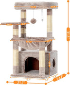 Heybly Cat Tree, Kitten Tower with Large Soft Cat Basket, Cat Condo with Spacious Cat Bed Cave with Hidden Space, Sisal-Covered Scratching Posts,Dangling Ball for Indoor Cats, Muchroom HCT008SMU