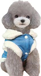 Jecikelon Bowtie Dog Cold Weather Coat Fleece Lining Warm Pet Puppy Turtleneck Dogs Winter Clothes for Small Dogs with D-Ring (Blue, Small)