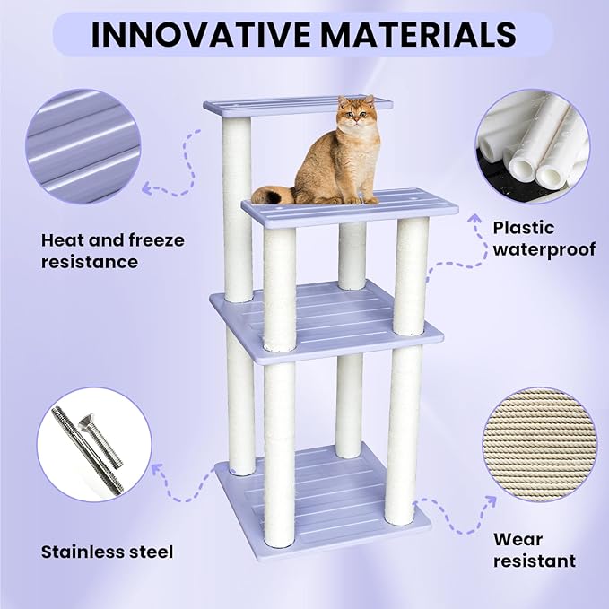 46 Inches Outdoor Cat Tower, Large Multi Level Cat Tree with Big Polypropylene Rope Scratching Posts for Indoor and Outdoor Cats