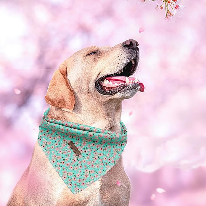 Elegant Little Tail Dog Bandana - Spring Cotton Floral Print Adjustable Dog Scarf & Kerchief for Small to Large Dogs