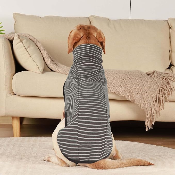 ROZKITCH Dog Winter Coat Soft Pullover Pajamas, Pet Windproof Warm Cold Weather Jacket Vest Cozy Jumpsuit Apparel Outfit Clothes for Walking Hiking Travel Sleep Stripe 2XL