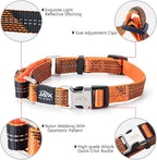 Orange Martingale Collar for Dogs - Heavy Duty Nylon Pet Collars for Escape-Free, No Pull Training & Walking with Alloy Metal Release Buckle & Reflective D Ring, One Time Adjustment, Safe & Secure, L