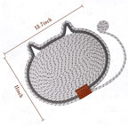 Cat Scratcher Mat Natural Cotton Rope Oval Horizontal Floor Cat Scratch Bed Pad with Ball Toy Protector for Furniture Floor Wall (White, 1 PC)