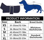 Geyecete Dachshund Winter Coat, Dog Jacket, Navy, X-Small, Waterproof, Padded Fleece Lining, Reflective Piping, Lead Slot