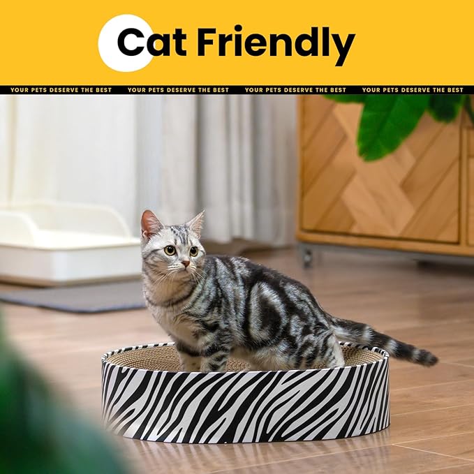 Oval Cat Scratcher Bed, 2-in-1 Cat Scratching Board, Natural Corrugated Cardboard Scratch Pad Lounge, Sealed Base Traps Debris,No Assembly Kitty Furniture,Stylish Colors Blends Any Home Decor