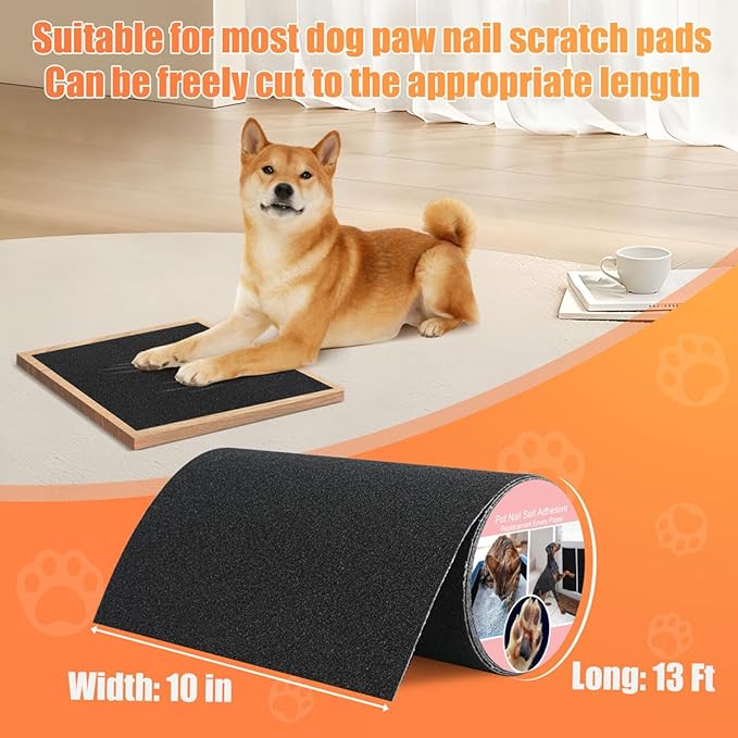 Pet Nail Self Adhesive Replacement Emery Paper Fits Most Dog Scratch Pad Cat Litter Box DIY on the Places Where Pets Like to Scratch Alternatives to Cat and Dog Nail Clippers (10in*13ft, Black)