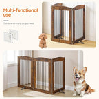 HOOBRO Indoor Dog Gate with Support Feet, Freestanding Pet Gate for Doorway, Stairs, 24 Inch 3 Panels, Folding Dog Fence, 360° Hinge for Easy Access, Sturdy Iron Pipe, Rustic Brown BF05PP03