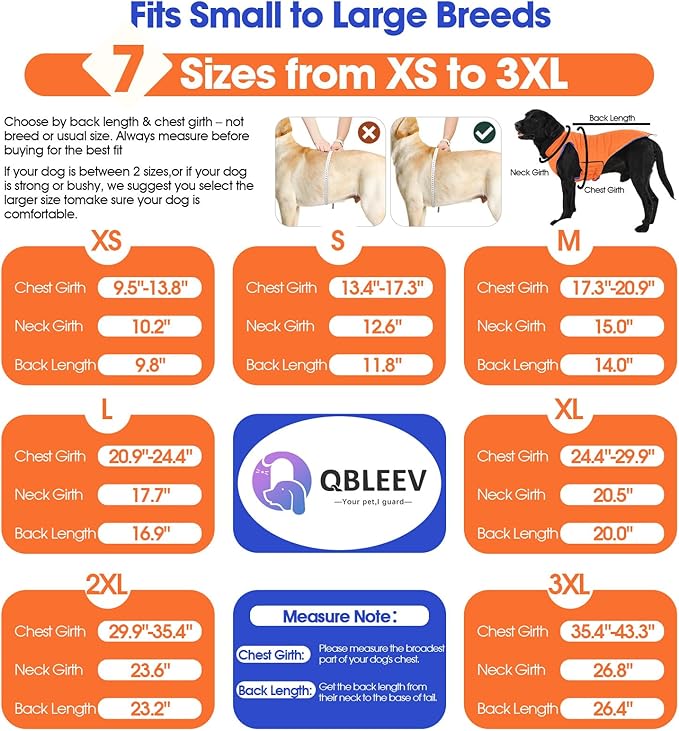 QBLEEV Reversible Dog Jacket for Small Dogs, Waterproof Windproof Warm Winter Coat with Adjustable Fit & Leash Hole, Lightweight Reversible Puffer Vest, Orange, S – Fits Yorkie, Shih Tzu