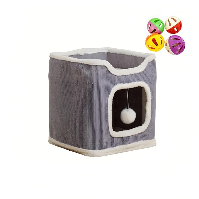 Multi-Tier cat Tree, Light Gray，a Bell Ball (Random Color) (Small)