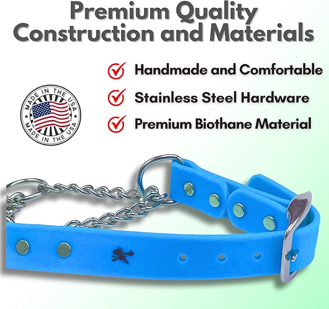 Martingale Collar for Dogs, Biothane, Stainless Steel Hardware, No Pull, Made in The USA, Professional Grade, Extra Large, Light Blue