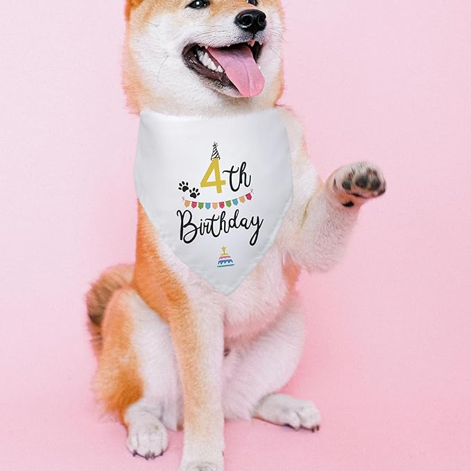 Dog Birthday Bandana Happy 4th Birthday Dog Bandana Party Supplies Pet Lover Gifts Happy Birthday Dog Triangle Scarf for Puppy Pet Scarf Accessories