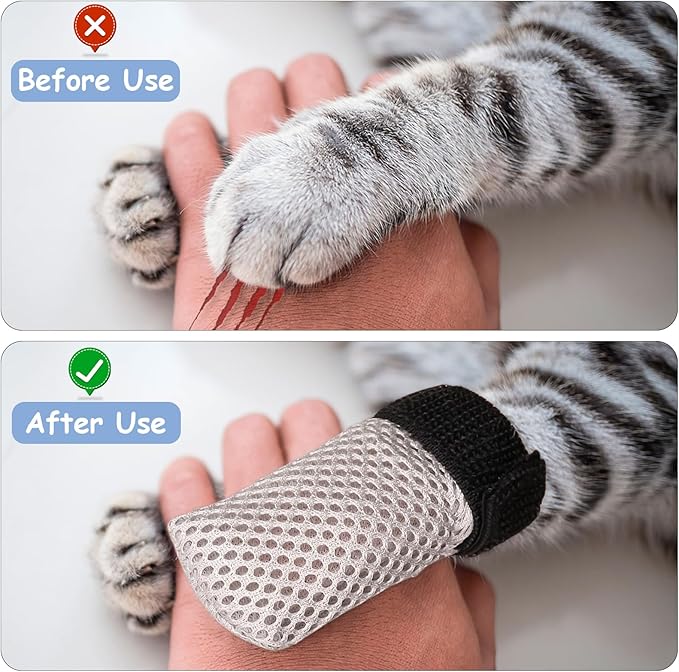 4 Pcs Cat Boots, Paw Covers Anti-Scratch Cat Foot Protectors, Adjustable Mesh Non-Slip Breathable, Suitable for Pet Bathing, Cutting Nails, Injecting (S, Gray)