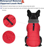 Dog Winter Coat, Waterproof Dog Jacket with Leash Hole, Reflective Adjustable Pet Snow Vest, Warm Fleece Sweater for Small Medium Large Dogs - Red, XS