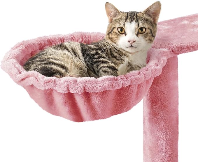 Yaheetech Cat Tree, 57 inches Cat Tower with Double Condo, Scratching Board and Basket, Cat Furniture for Indoor Cats Kitten- Pink