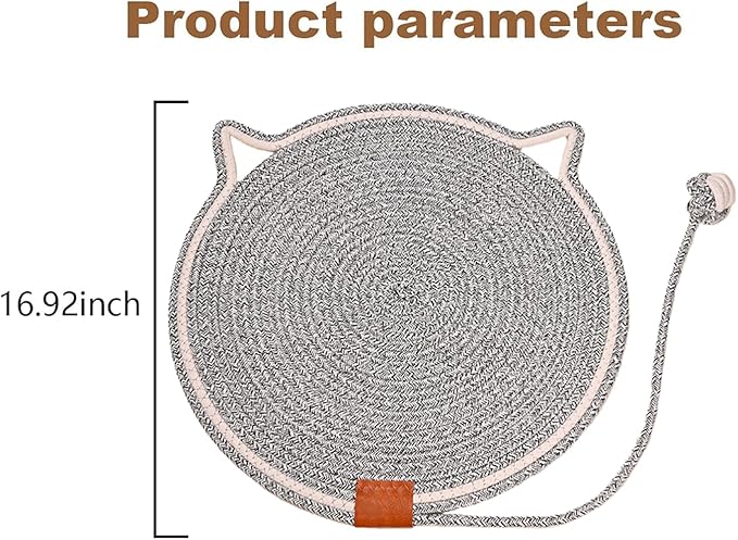 Cat Scratching Pad, Natural Cotton Rope Cat Scratch Mat, 16.9'' Round Wall & Floor Scratcher, Durable Furniture Protector for Couch, Carpet, Sofa, Eco-Friendly Cat Scratcher Pad(Grey)