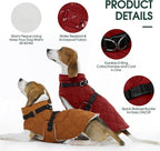 Kuoser Dog Coat Warm Fleece Lining Turtleneck Dog Jacket with Harness Built-in, Windproof Cold Weather Coats with Quick Release Buckle Pet Winter Snowsuit for Extra Large Dogs Great Dane, Red 3XL