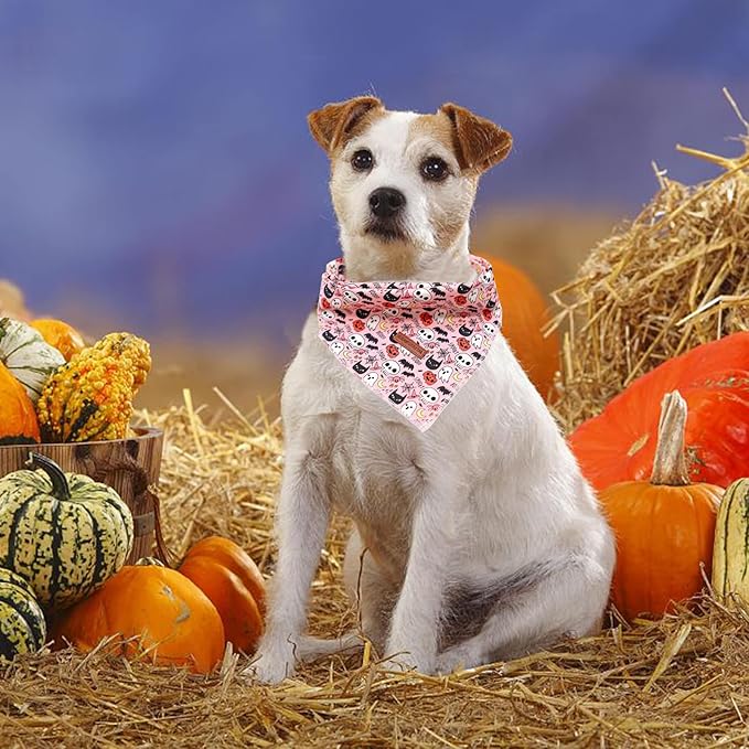 Elegant Little Tail Dog Bandana - Halloween Pumpkin Design for Small, Medium, Large Dogs - Washable, Adjustable Square Scarf Kerchief for Boys and Girls