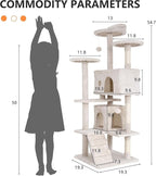 BLKMTY Cat Tree 54" Tall Cats Tower Large Cat Condo Climber Cats Climbing Stand with Top Perches Playhouse and Climbing Ladder Kitty Activity Tree w/Scratching Post Toys, Beige
