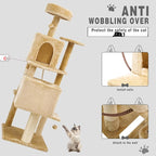 57.8" Large Cat Tree for Indoor Cat, Tall Cat Tower for Cat Adult, Durable Stable Multi-Level Cat Furniture, with Cat Condos, Cat Beds, Sisal Cat Scratching Posts, Hanging Pompoms (Beige)