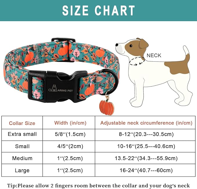 ARING PET Fall Dog Collars, Cute Autumn Pumpkin Maple Leaves Pet Collar with Quick Release Buckle for Small Medium Large Girl Boy Dogs-S Deep Color