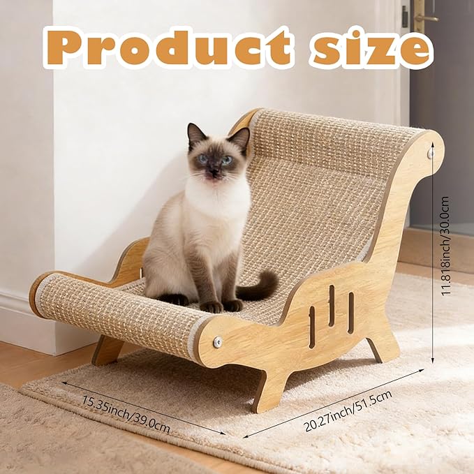 Cat Recliner Scraper Board, Cat Scratching Chair, Wooden Sisal Adjustable Cozy Non-Shedding Material for Cats