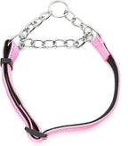 Martingale Dog Collars Adjustable Soft Nylon Reflective Collars with Stainless Steel Chain Walking Training Collars Heavy-Duty Puppy Chain Collars for Small,Medium,Large Dogs(Pink,L)