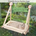 Kilodor Cat Window Perch, Cat Hammock for Window with 4 Strong Suction Cups - Easy Assembly, Solid Wood Frame with Large Cats Bed - Supports Up to 40lbs for Indoor Cats Beige