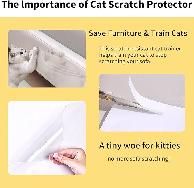 Cat Furniture Scratch Protector, Self-Adhesive Transparent Tape, Clear Scratch Guard for Sofa, Door & Furniture Protection (30x500cm)