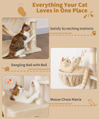 AMHANCIBLE Cat Tree, 70 Inch Cat Tower for Indoor Cats, Multi-Level Cat Tree with Scratching Post, Hammock, Hanging Basket, Large Cat Condos for Adult Cats Kittens, Beige, PT18BG