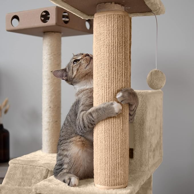 Furhaven Wrap Around Scratching Post Cover for Indoor Cats, Fits Posts Up to 3.5" Diameter, Durable & Less Mess - Tiger Tough Carpet Scratch Mat - Cream, Large (Pack of 3)