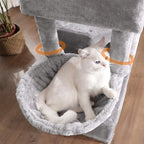 FEANDREA Large Cat Tree with 3 Cat Caves, 164 cm Cat Tower, Light Grey PCT98W