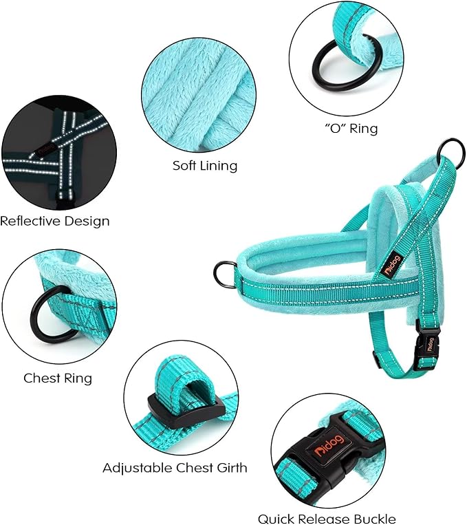 Didog Soft Flannel Padded Dog Vest Harness, No Pull/Quick Fit Reflective Dog Strap Harness, Easy for Training Walking (M:Chest 22-26", Green)