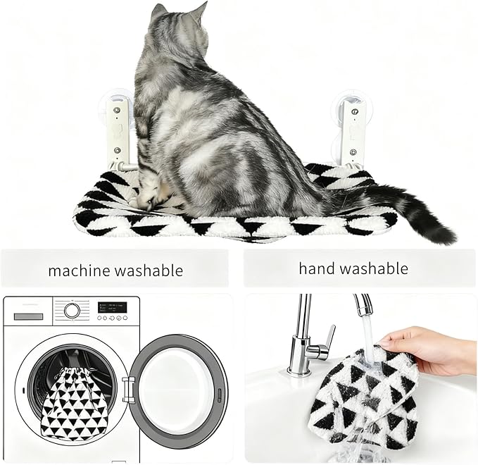 Cat Window Perch, Foldable Cat Hammock Seat for Window with Metal Frame and Large Suction Cups, Window Perch for Cats Inside, Hold 40lb (Black and White, L)