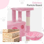 36 Inch Cat Tower for Indoor Cats, Multi Level Cat Condo with Scratching Post, Ramp, Plush Perch, Cat Cave, Basket, Cat Activity Center w/Ball for Small Space, Soft Pink