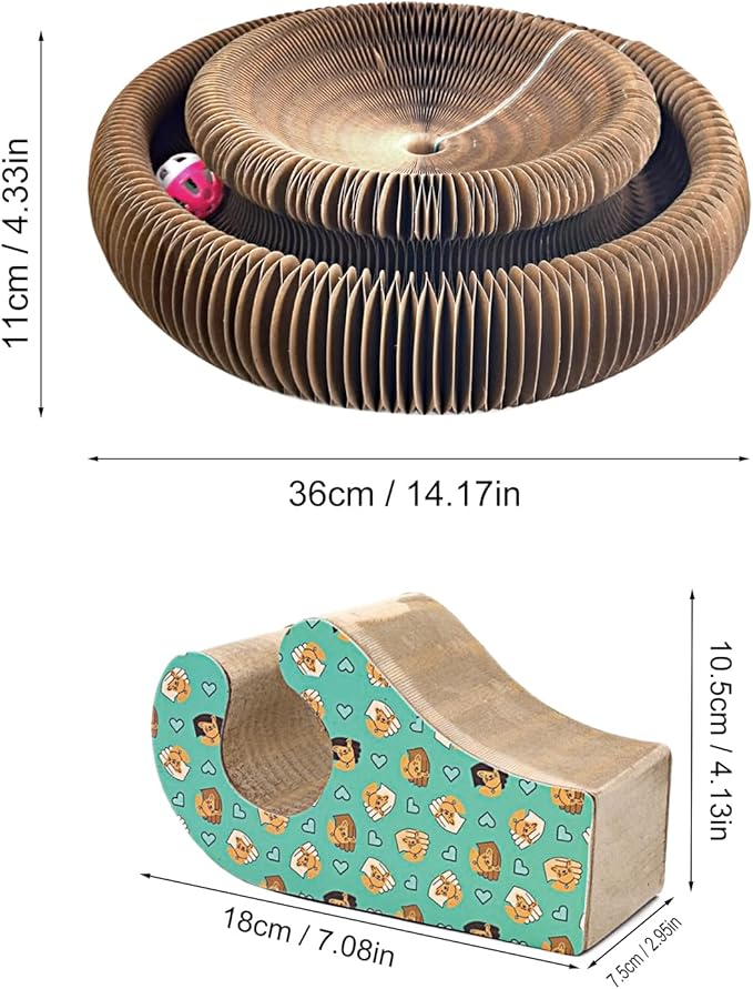 Magic Organ Cat Scratching Board & Interactive Toy Set - Durable Cardboard Scratcher with Scratching Ball for Indoor Cats - Mental & Physical Exercise for Kittens & Adult Cats