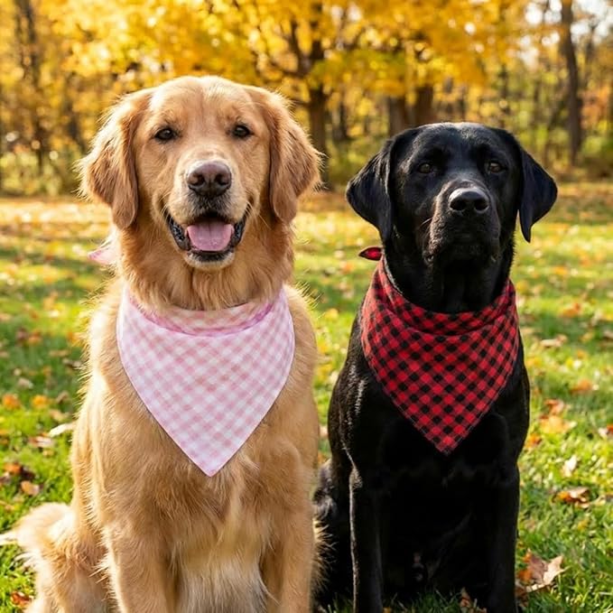 Dog Bandanas 1 Pack; Cotton Linen Red Bandana Plaid for Large Dogs; Soft Breathable Dog Accessories; Valentines Dog Bandana