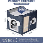 Cat Beds for Indoor Cats, Large Cat House Foldable Cat Cave with Scratch Pad and Hanging Fluffy Ball, Reversible Cushion Hideaway for Pet Cats, 16.5x16.5x13.2 inches, Dark Blue