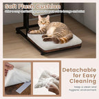 PETSITE Cat Tree and End Table, C-Shaped Small Cat Side Table with Scratching Pad, Removable Washable Cushion, and Jingling Hanging Ball, Modern Cat Furniture for Living Room Bedroom