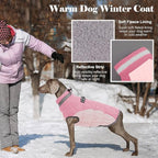 Lelepet Dog Coat Warm Dog Winter Coat Waterproof Dogs Jacket with Harness Built in Reflective Pet Fleece Vest Zip-Up Cold Weather Coats for Large Dogs Turtleneck & Windproof Coats Pitbull Pink 2XL
