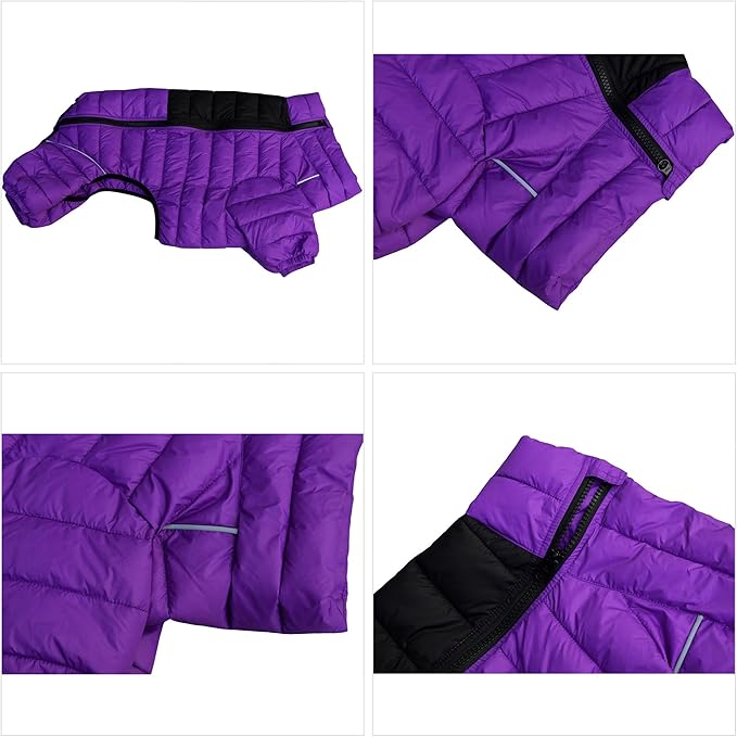 Purple Dog Warm Jacket, Zippered Adjustable Outdoor Snow Jacket - Waterproof, Windproof, Reflective - Small to XXXXL